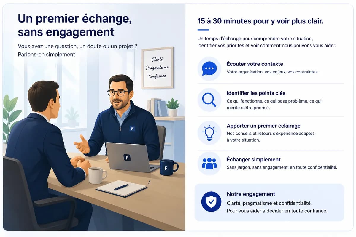 Illustration d’un premier échange avec Fortalyse pour clarifier les enjeux SI d’une PME