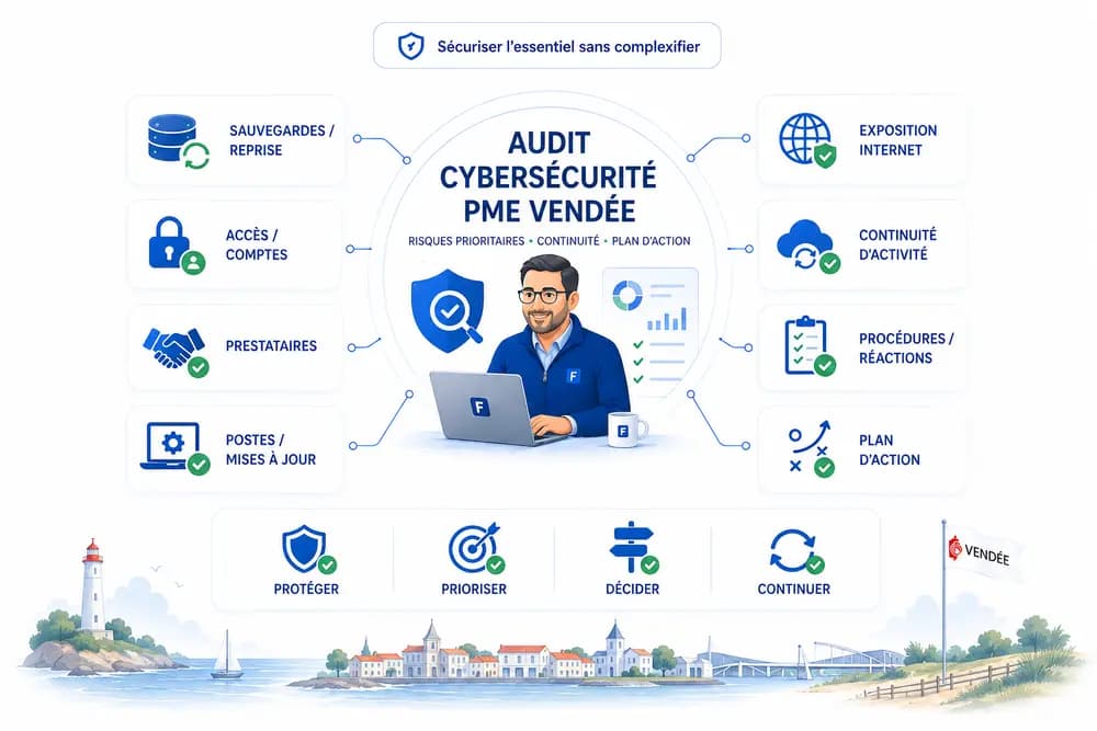 Audit cybersécurité pour PME en Vendée : sauvegardes, accès, prestataires, exposition Internet, continuité et plan d’action priorisé